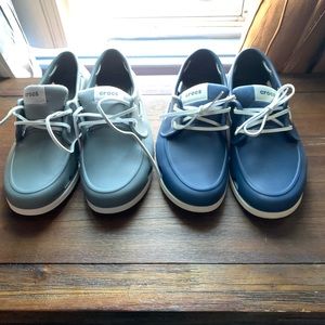 2 pair Crocs boat shoes